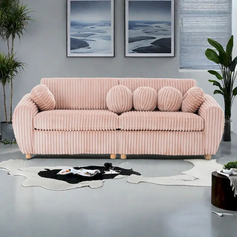 84,4 cm sofa 3-osobowa sztruksowa z ramą z litego drewna, wygodnymi poduszkami