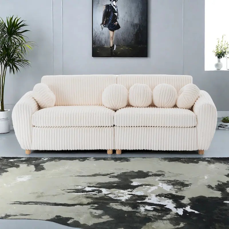 84,4 cm sofa 3-osobowa sztruksowa z ramą z litego drewna, wygodnymi poduszkami