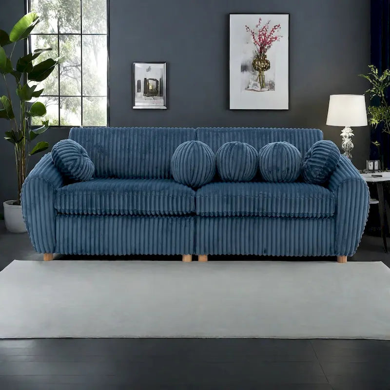 84,4 cm sofa 3-osobowa sztruksowa z ramą z litego drewna, wygodnymi poduszkami
