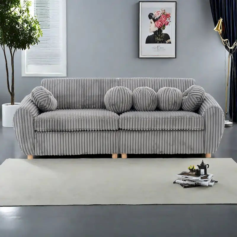 84,4 cm sofa 3-osobowa sztruksowa z ramą z litego drewna, wygodnymi poduszkami
