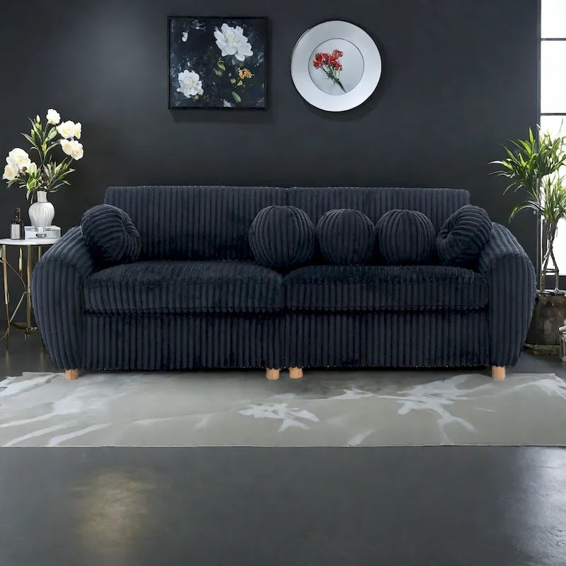 84,4 cm sofa 3-osobowa sztruksowa z ramą z litego drewna, wygodnymi poduszkami