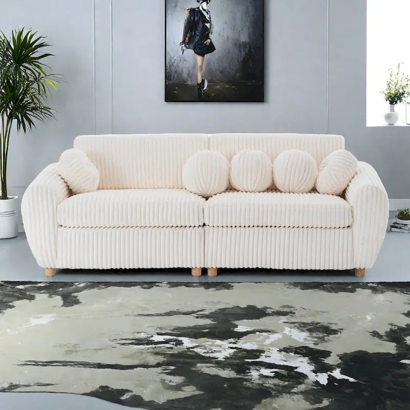84.4 Corduroy 3-Seater Sofa with Solid Wood Frame, Comfortable Cushions
