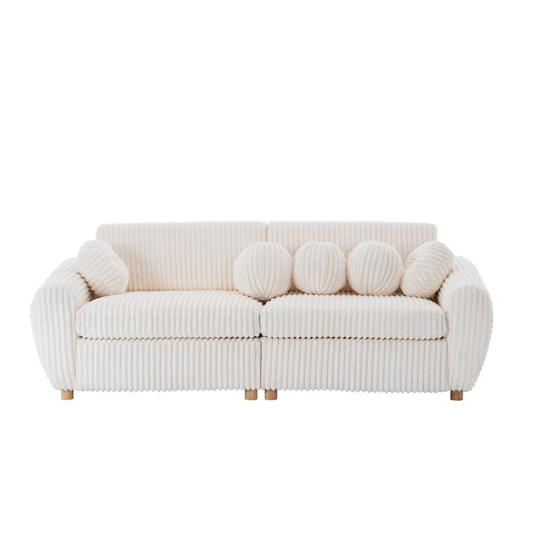 84,4 cm sofa 3-osobowa sztruksowa z ramą z litego drewna, wygodnymi poduszkami