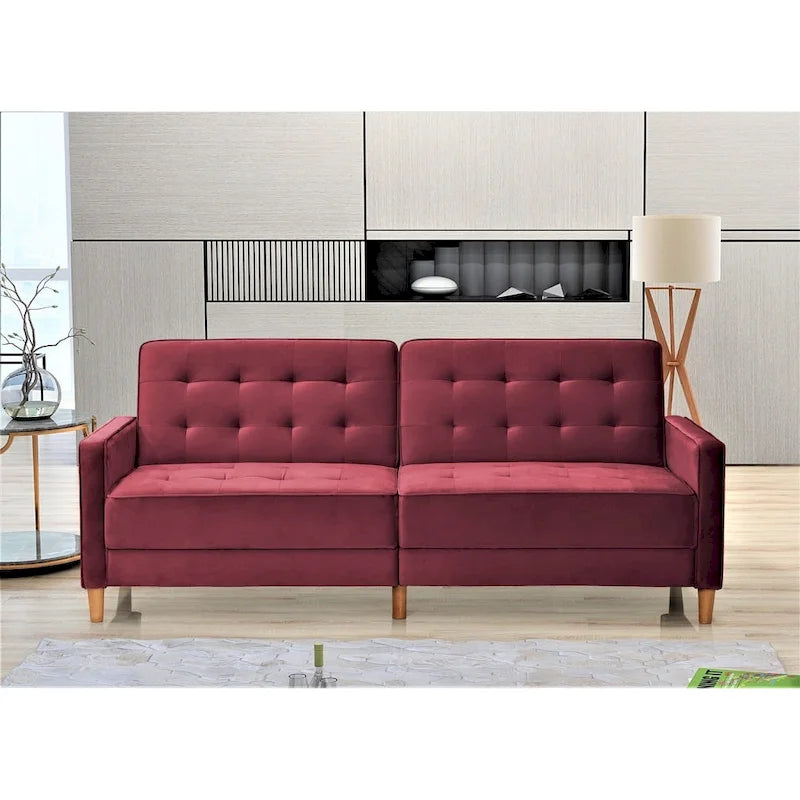 Rozkładana sofa welurowa z pikowaniem