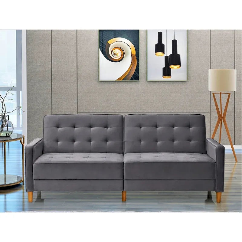 Rozkładana sofa welurowa z pikowaniem
