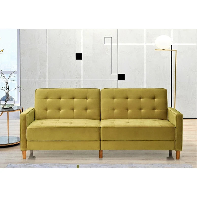 Rozkładana sofa welurowa z pikowaniem