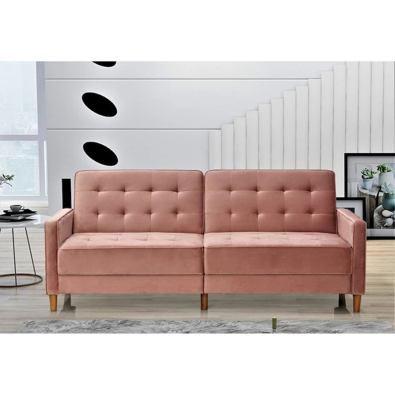 Rozkładana sofa welurowa z pikowaniem