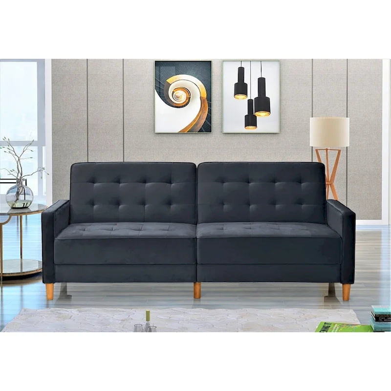 Rozkładana sofa welurowa z pikowaniem