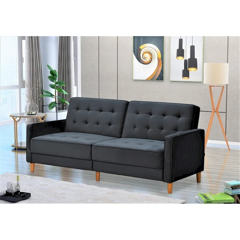 Rozkładana sofa welurowa z pikowaniem