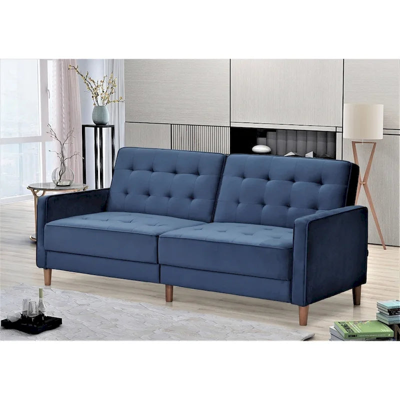 Rozkładana sofa welurowa z pikowaniem