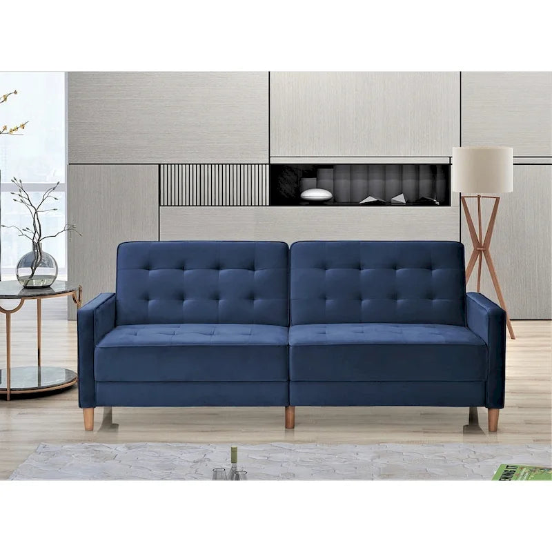 Rozkładana sofa welurowa z pikowaniem