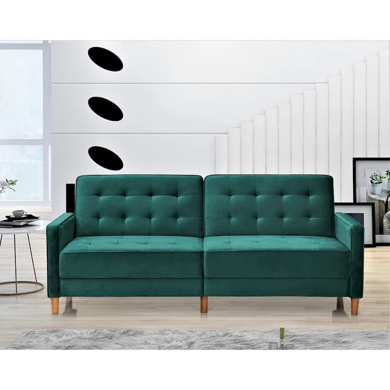 Rozkładana sofa welurowa z pikowaniem