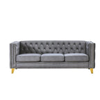 Aksamitna sofa do salonu, pikowana, z guzikami, z kwadratowymi podłokietnikami, nowoczesna sofa tapicerowana z guzikami
