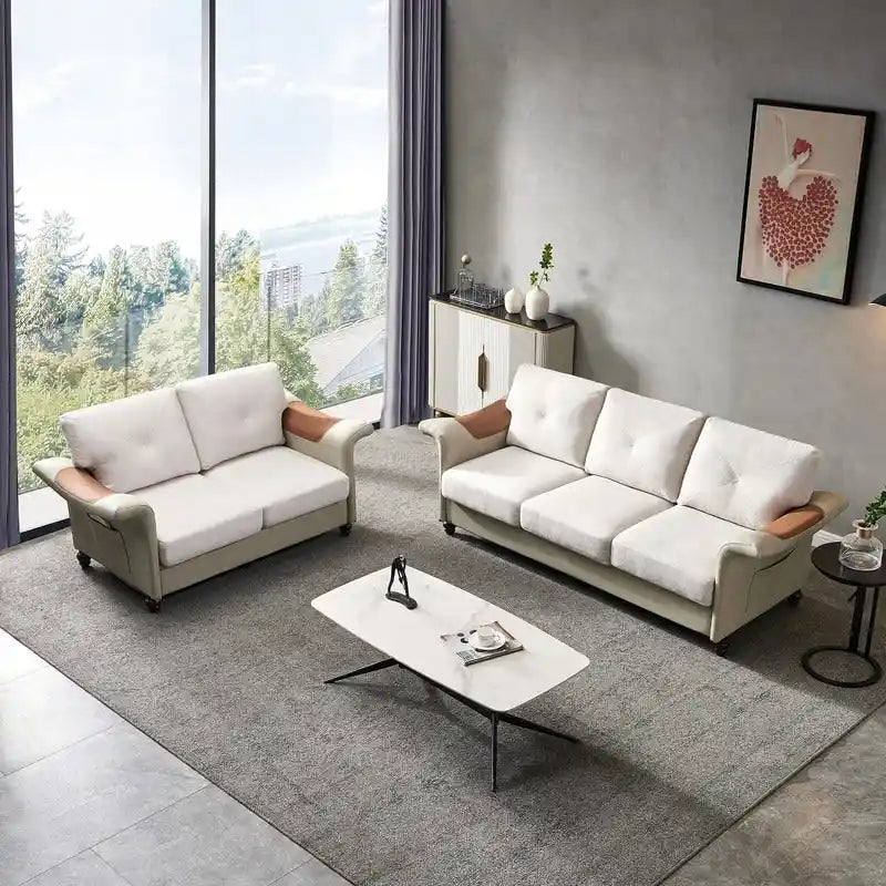 Linen Fabric Faux Leather Sofa with Two Removable Storage Boxes