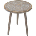 21 Antique Gray Engraved Round Tri Leg Wooden Side Table