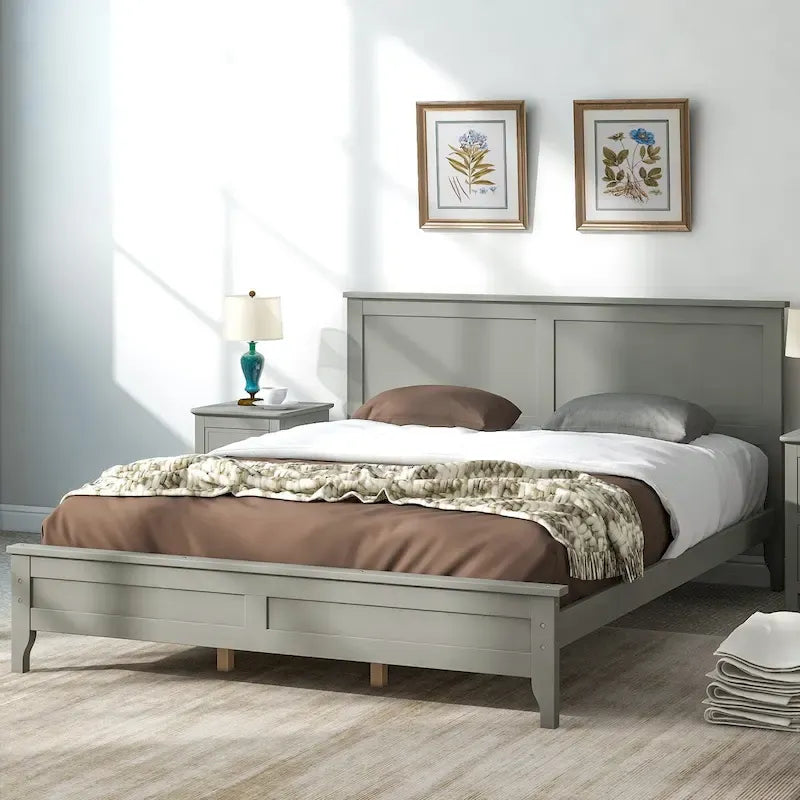 Łóżko platformowe Queen Size, nowoczesna rama łóżka platformowego z litego drewna, nie wymaga sprężyn skrzyniowych