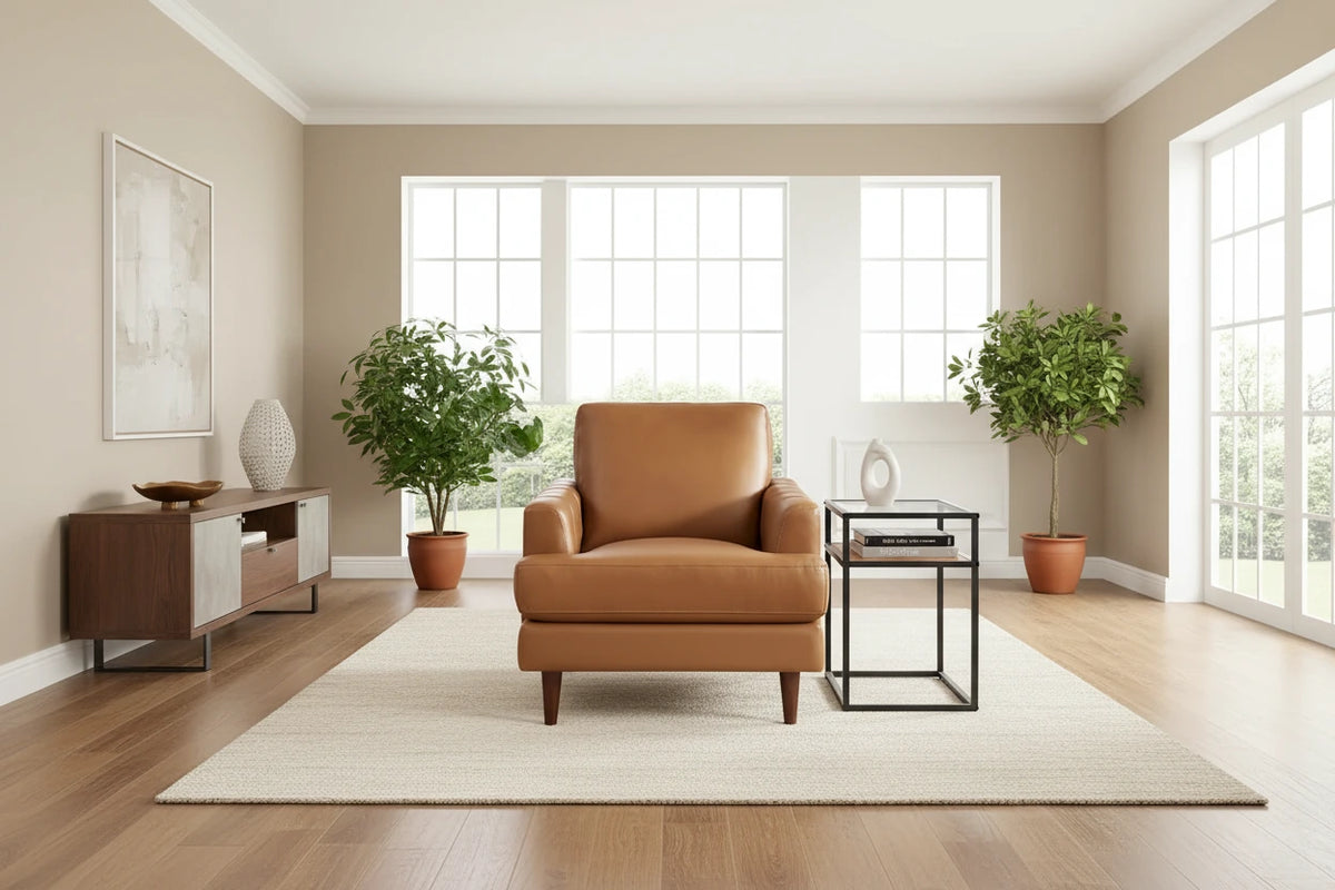 Ivy Living Cassia Top Grain Leather Chair With Feather, Memory Foam and Springs